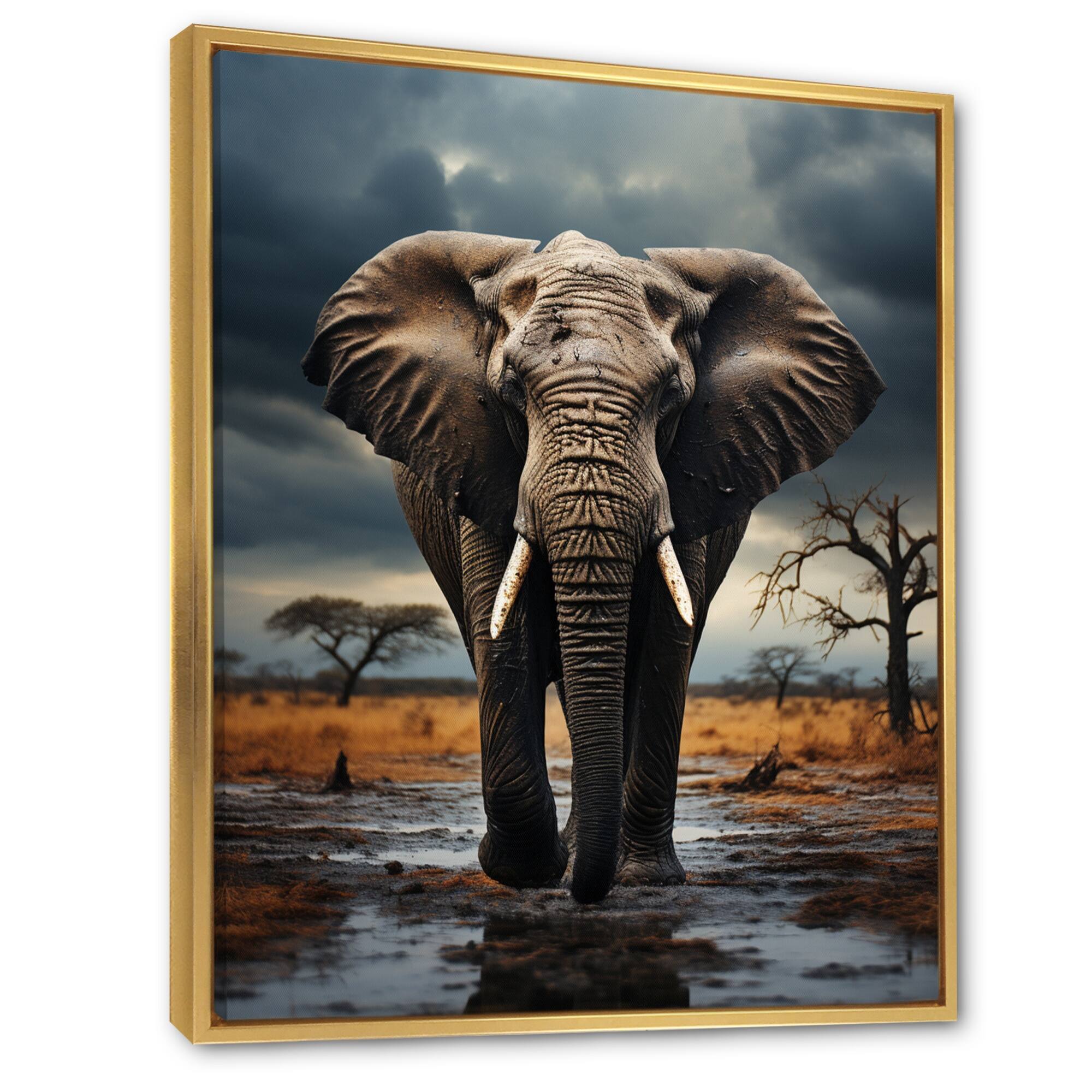 Designart "Elephant Tales From Afar" Animals Elephant Framed Wall Art